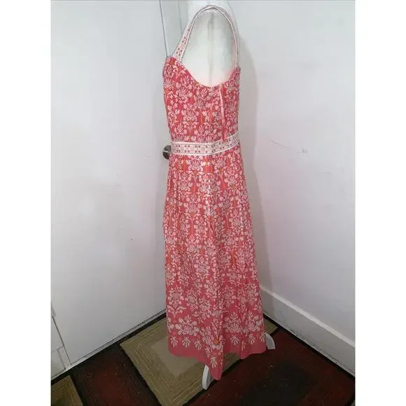 Talbots Coral Pink Voile Sleeveless Flare Maxi Dress Pockets Sundress Cotton 10P - Picture 6 of 15
